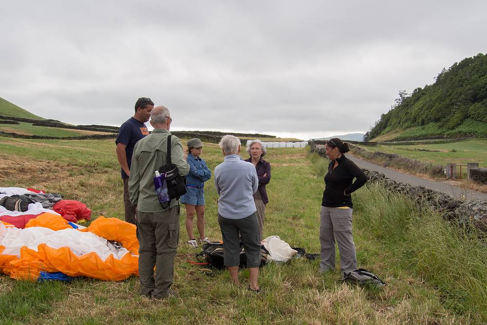 Sati, Ron, Miranda, Baiba, Joyce, and Melody deciding where to meet next.<br />July 10, 2013 - About a mile SE of Sao Vicente Ferreira, Sao Miguel, Azores, Portugal.
