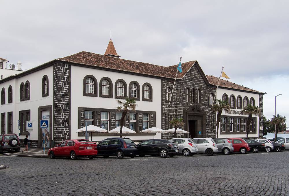 Portugal Telecom building.<br />Vasco da Gama Square.<br />July 10, 2013 - Ponta Delgada, Sao Miguel, Azores, Portugal.