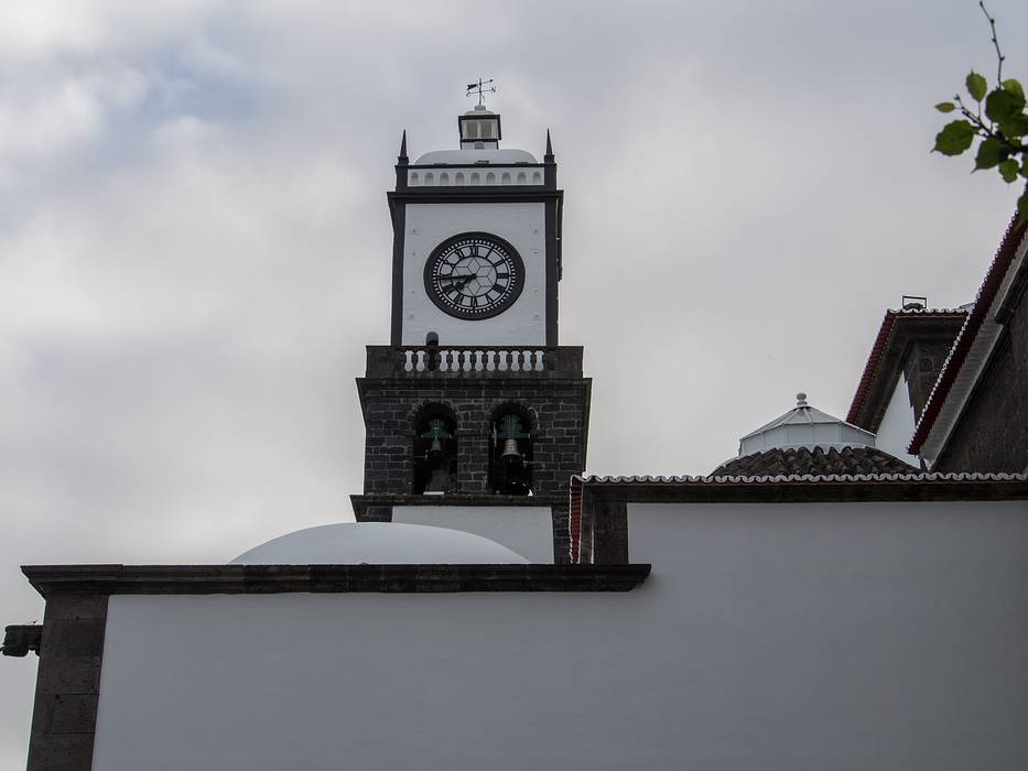 Church tower with clock.<br />July 10, 2013 - Ponta Delgada, Sao Miguel, Azores, Portugal.