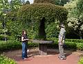Miranda and Ronnie under a greenery fountain.<br />July 11, 2013 - At the Terra Nostra Gardens in Furnas, Sao Miguel, Azores, Portugal.