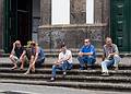 The locals hanging out on the steps of the church.<br />July 12, 2013 - Lagoa, Sao Miguel, Azores, Portugal.