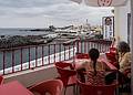 Miranda and Joyce.<br />Bar do Felix overlooking the harbor and the swimming pool complex.<br />July 12, 2013 - Lagoa, Sao Miguel, Azores, Portugal.