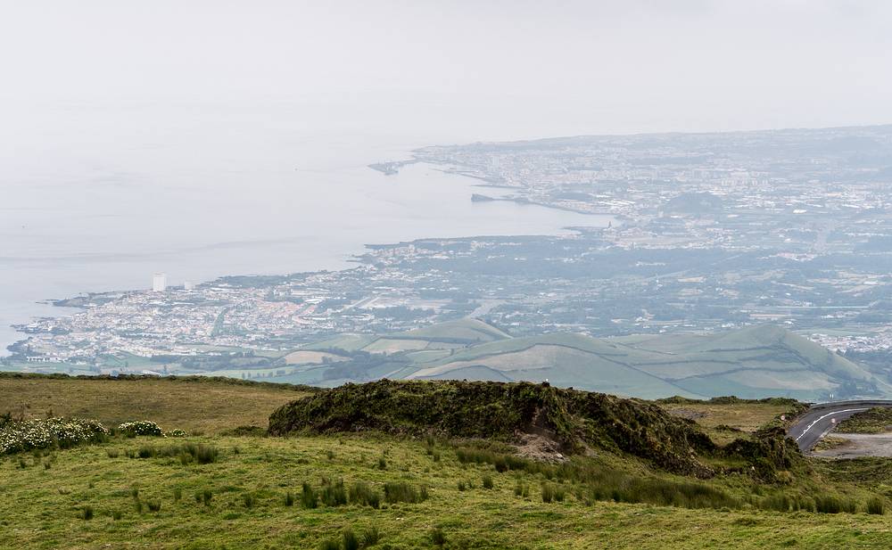 View SW towards Lagoa and Ponta Delgada.<br />July 12, 2013 - Pico do Fogo, Sao Miguel, Azores, Portugal.