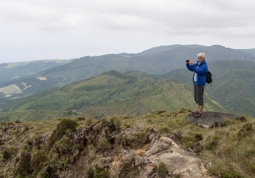 Baiba photographing the scenery.<br />July 12, 2013 - Pico do Fogo, Sao Miguel, Azores, Portugal.
