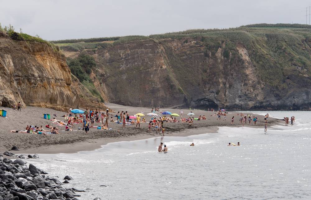 Telephoto shot of the beach.<br />July 12, 2013 - At the Tuka-Tula Bar, Santa Barbara Beach, Sao Miguel, Azores, Portugal.
