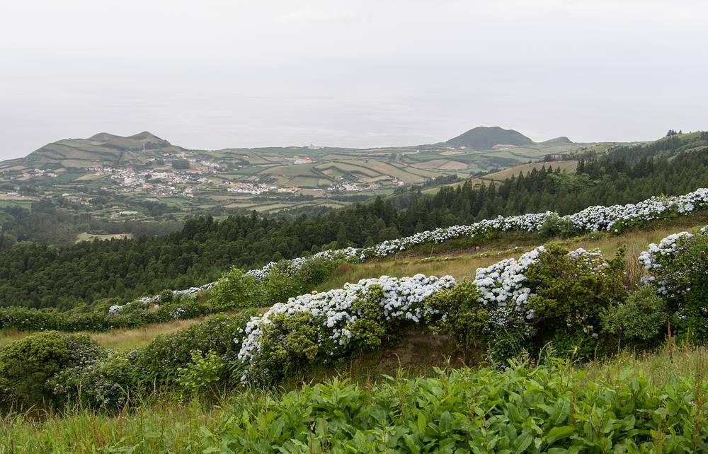 View W to the Atlantic.<br />July 13, 2013 - Hike along rim of crater at Sete Cidades, Sao Miguel, Azores, Portugal.