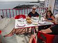 Baiba, Miranda Joyce, and Ronnie.<br />Back at the Bar do Felix overlooking the harbor and the swimming pool complex.<br />July 14, 2013 - Lagoa, Sao Miguel, Azores, Portugal.