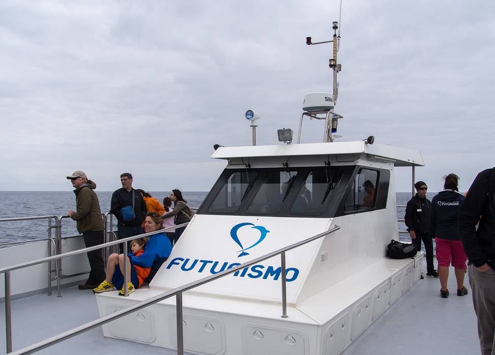 Our tour boat, a catamaran.<br />July 15, 2013 - On whale watch boat out of Ponta Delgada, Sao Miguel, Azores, Portugal.