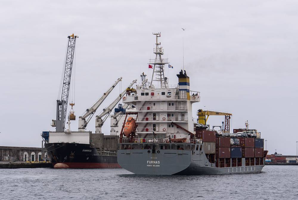 The same container ship we saw earlier.<br />July 15, 2013 - On whale watch boat out of Ponta Delgada, Sao Miguel, Azores, Portugal.