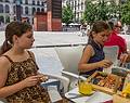 Miranda and Paula having a pizza for lunch.<br />At the restaurant "La Taberna del Museo" .<br />July 3, 2013 - Visiting the Reina Sofia Museum in Madrid, Spain.