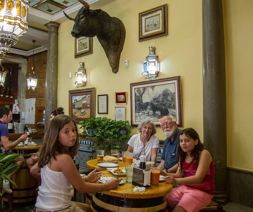 Paula, Joyce, Egils, and Miranda.<br />July 4, 2013 - At the Taberna Las Copas, Granada, Spain.