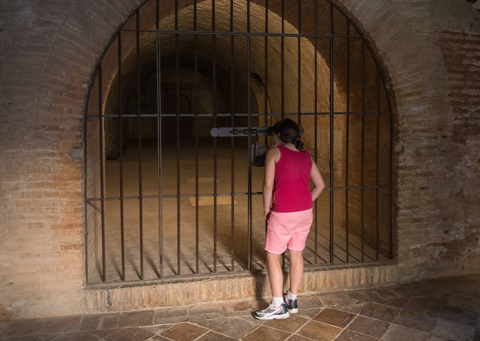 Miranda inspecting a prison cell.<br />The prisoners had the coolest place.<br />July 4, 2013 - At the Alhambra in Granada, Spain.