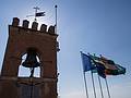 Bell tower atop Sentinel Tower.<br />The fortress of Alcazaba.<br />July 4, 2013 - At the Alhambra in Granada, Spain.