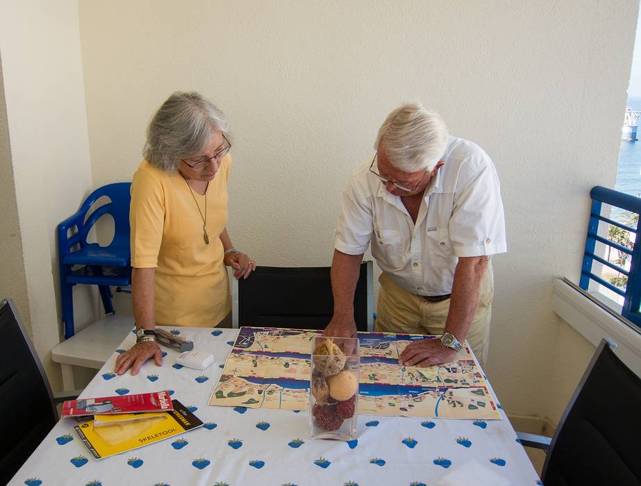 Joyce and Salvador going over the plans for the day.<br />July 5, 2013 - Marbella, Spain.