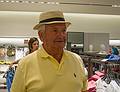 Salvador, jokingly, trying on a hat at a Zara store.<br />July 5, 2013 - Marbella, Malaga, Spain.