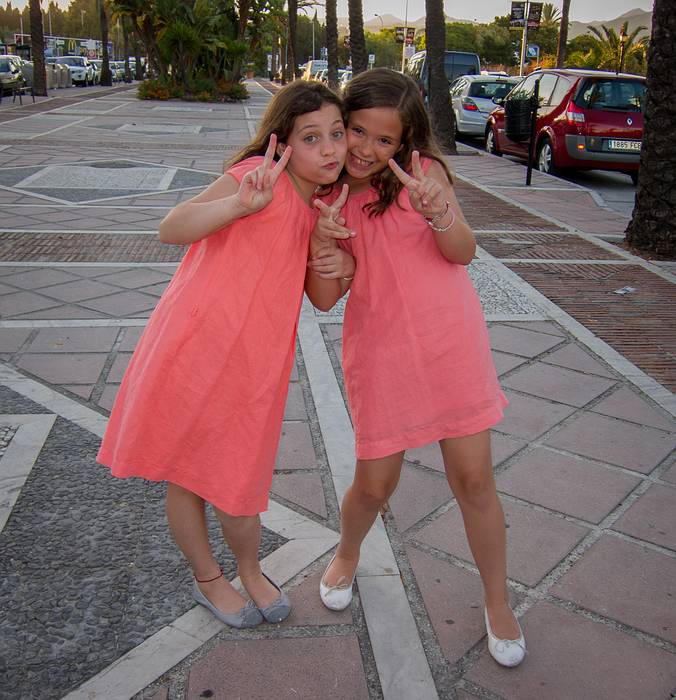 Miranda and Paula on the Avenida de las Naciones Unidas.<br />July 5, 2013 - Marbella, Malaga, Spain.
