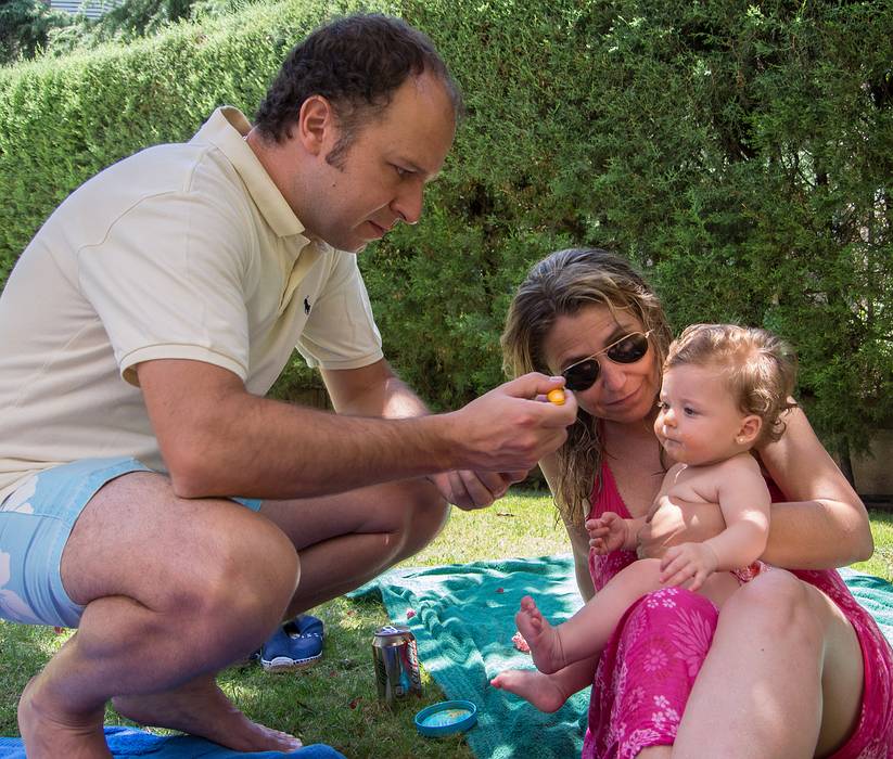 Borja (Beatriz's husband), Natalia, and Borja's daughter Lucia.<br />July 7, 2013 - At Salvador and Asuncion's in Madrid, Spain.