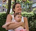 Beatriz with her daughter Lucia.<br />July 7, 2013 - At Salvador and Asuncion's in Madrid, Spain.