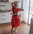 Miranda modeling her flamenco dress.<br />July 7, 2013 - At Salvador and Asuncion's in Madrid, Spain.