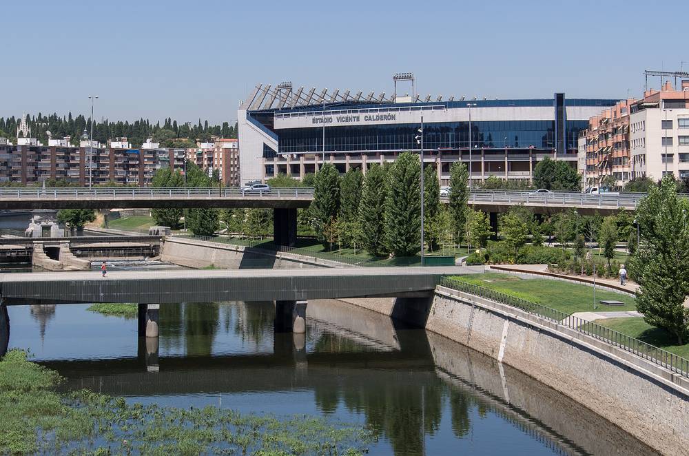 The Vicente Calderon soccer stadium of the Atletico de Madrid team.<br />July 8, 2013 - Madrid Rio Park, Madrid, Spain.