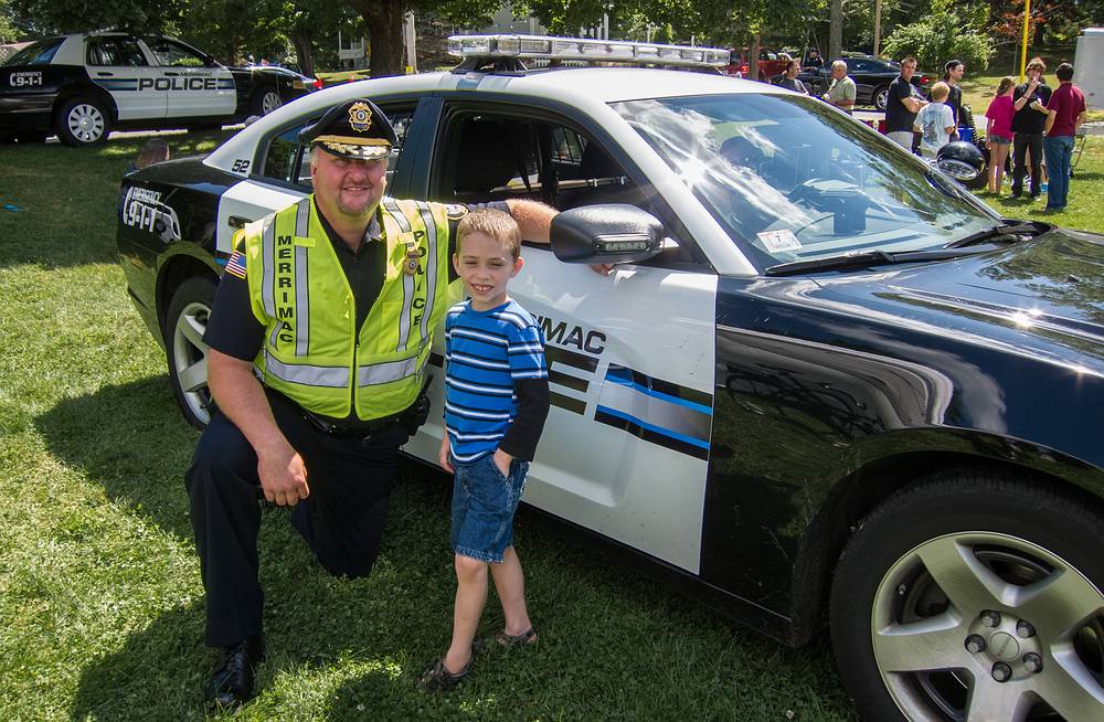 Chief Eric Shears and Matthew.<br />Merrimac Old Home Days.<br />August 10, 2013 - Athletic field in front of Donahue School, Merrimac, Massachusetts.