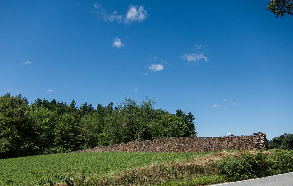 Wall of wood on Highland Street.<br />A tour of Merrimac for Matthew.<br />August 11, 2013 - Merrimac, Massachusetts.