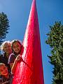 Matthew, Joyce, and Miranda.<br />Tony Feher: 'The Nothing Before Something', pole and paint.<br />August 24, 2013 - DeCordova Museum, Lincoln, Massachusetts.