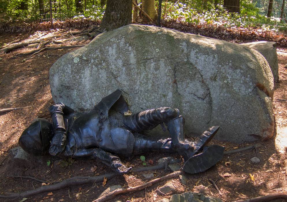 Laura Ford: 'Armour Boys', one of 5 figures, bronze, ed. 1/5.<br />August 24, 2013 - DeCordova Museum, Lincoln, Massachusetts.