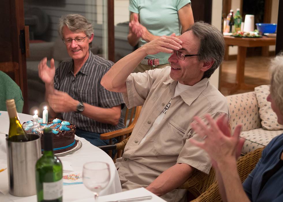 Keith, Oscar, and Karen.<br />Oscar't 60th birthday party.<br />Sept. 6, 2013 - At Oscar and Leslie's in North Andover, Massachusetts.