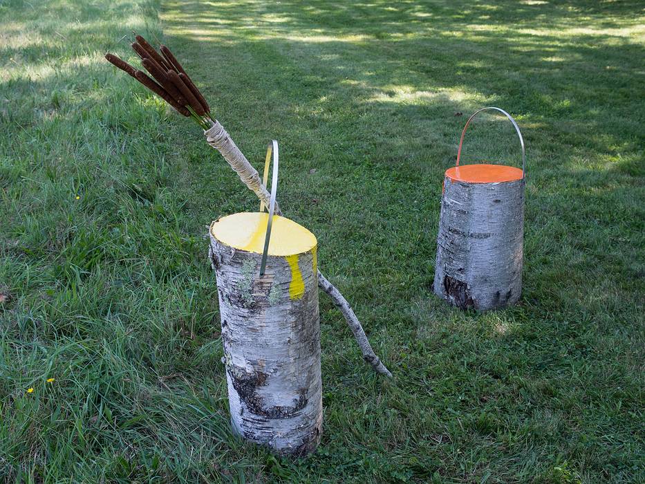 Jen Wright and the Morris Family: Paint Cans.<br />Outdoor Sculpture at Maudslay.<br />Sept. 7-29, 2012 - Maudslay State Park, Newburyport, Massachusetts.