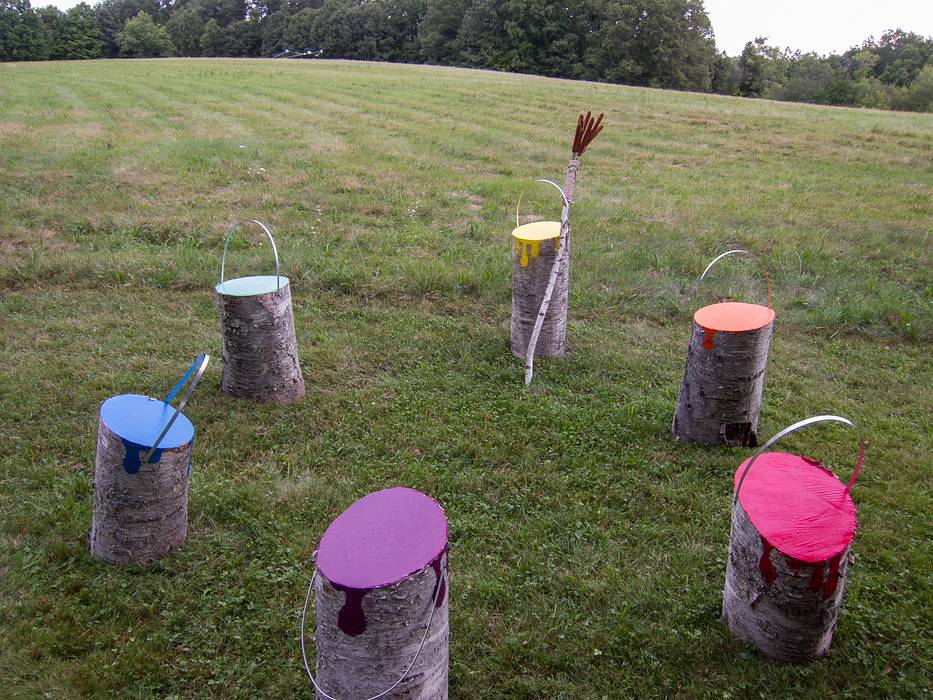 Jen Wright and the Morris Family: Paint Cans.<br />Outdoor Sculpture at Maudslay.<br />Sept. 7-29, 2012 - Maudslay State Park, Newburyport, Massachusetts.