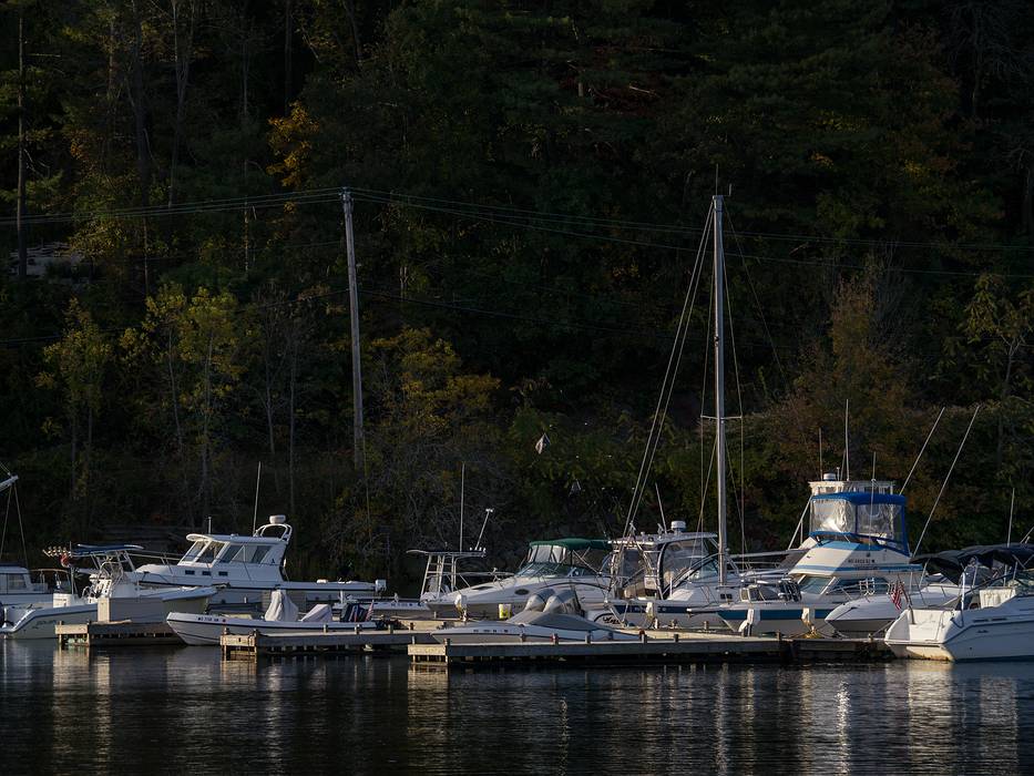 Mackenzies Marina across the Merrimack River.<br />Oct. 9, 2013 - Maudslay State Park, Newburyport, Massachusetts.