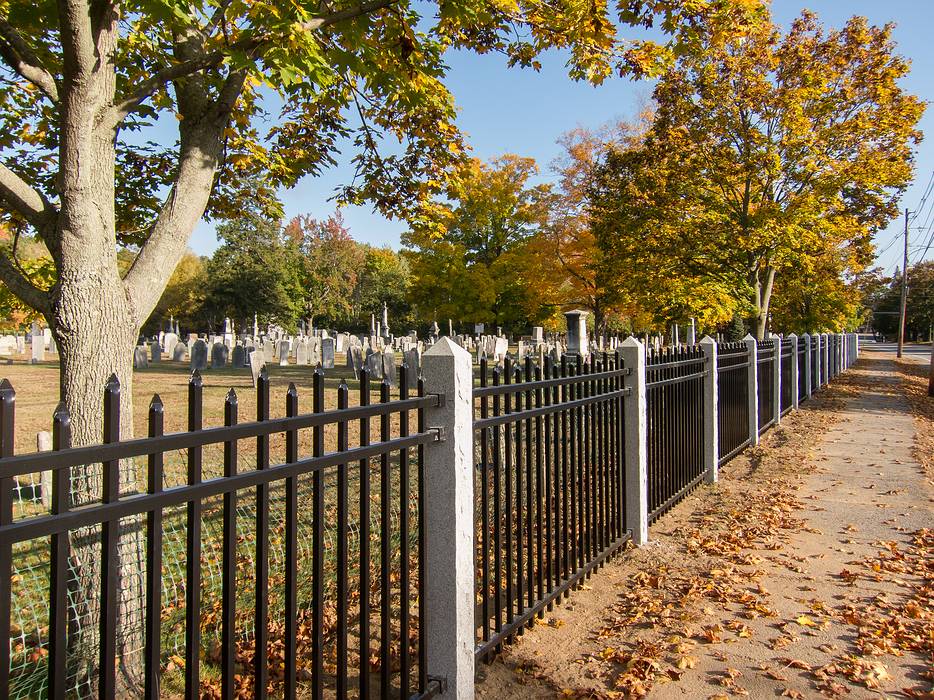 The Church Street cemetery has a new fence.<br />Oct.. 13, 2013 - Merrimac, Massachusetts.