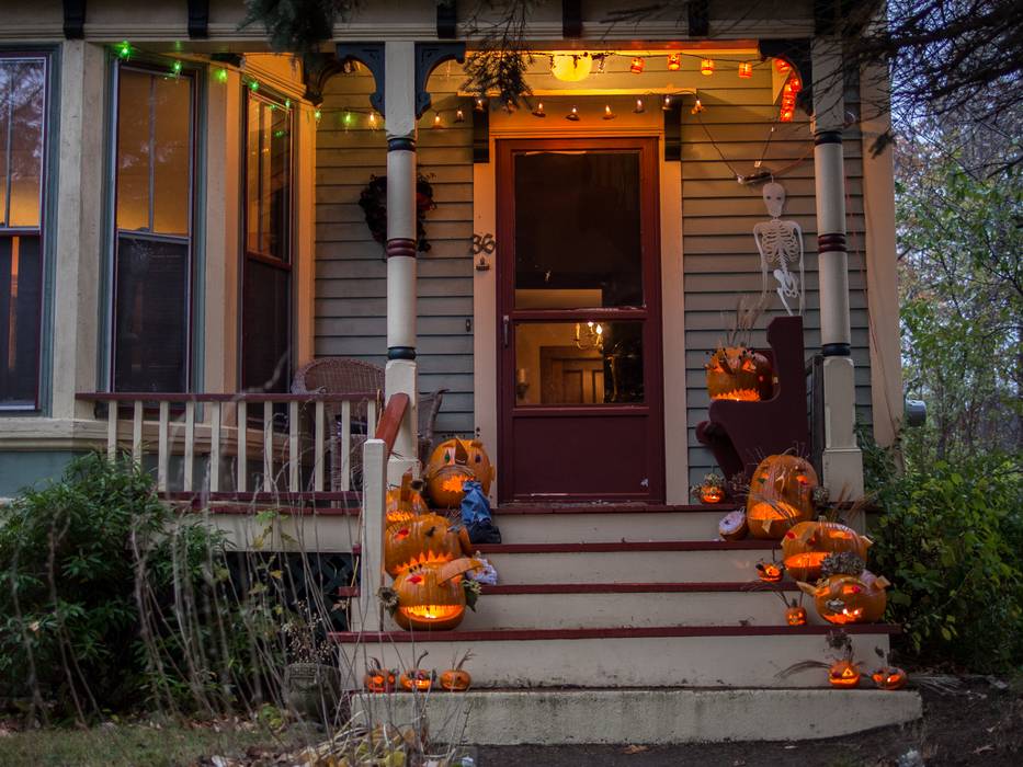 Our neighbor Ron likes to carve and decorate pumpkins.<br />Oct. 31, 2013 - Halloween, Merrimac, Massachusetts.