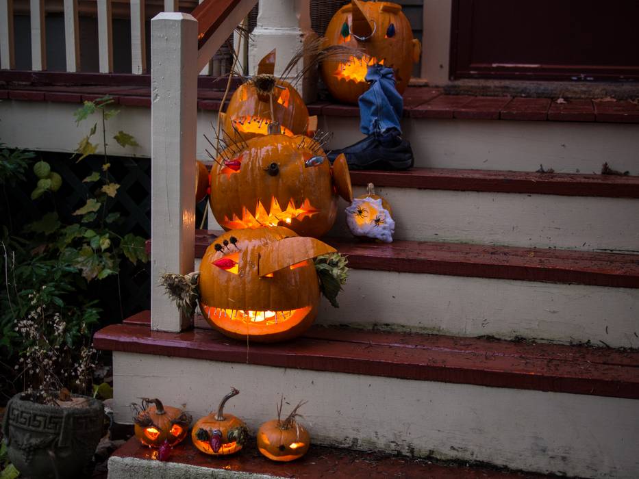 Our neighbor Ron likes to carve and decorate pumpkins.<br />Oct. 31, 2013 - Halloween, Merrimac, Massachusetts.