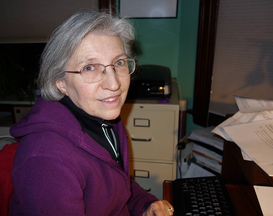 Joyce working on our Christmas card.<br />Shot with 3 different cameras.<br />Dec 17, 2013 - Merrimac, Massachusetts.