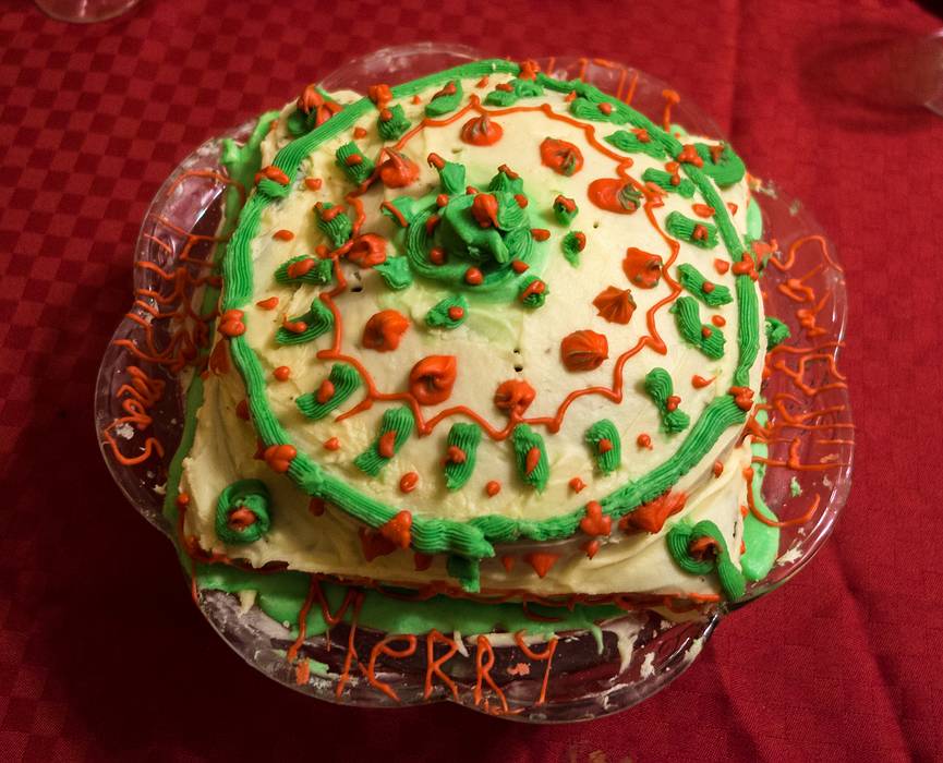 Cake that Miranda made and decorated.<br />Dec. 25, 2013 - Christmas at Paul and Norma's in Tewksbury, Massachusetts.