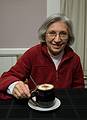 Joyce about to enjoy a cup of hot chocolate.<br />Jan 4, 2014 - Merrimac, Massachusetts.