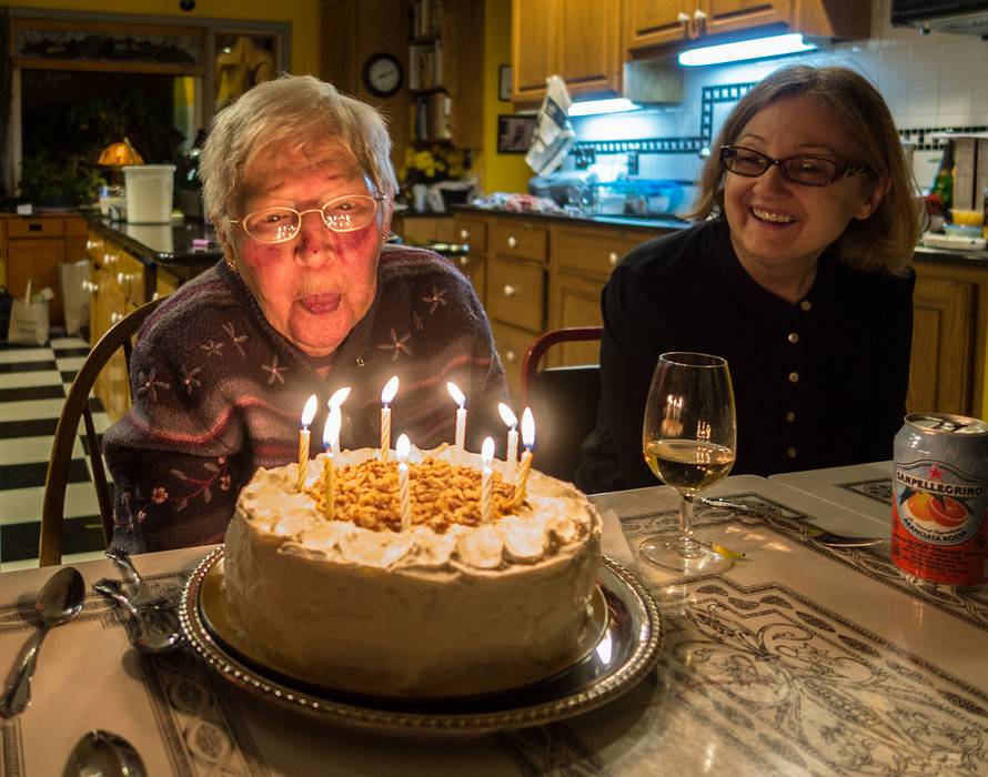 Marie and Linda.<br />Marie's 92nd birthday celebration.<br />Feb. 8, 2014 - At Paul and Norma's in Tewksbury, Massachusetts.