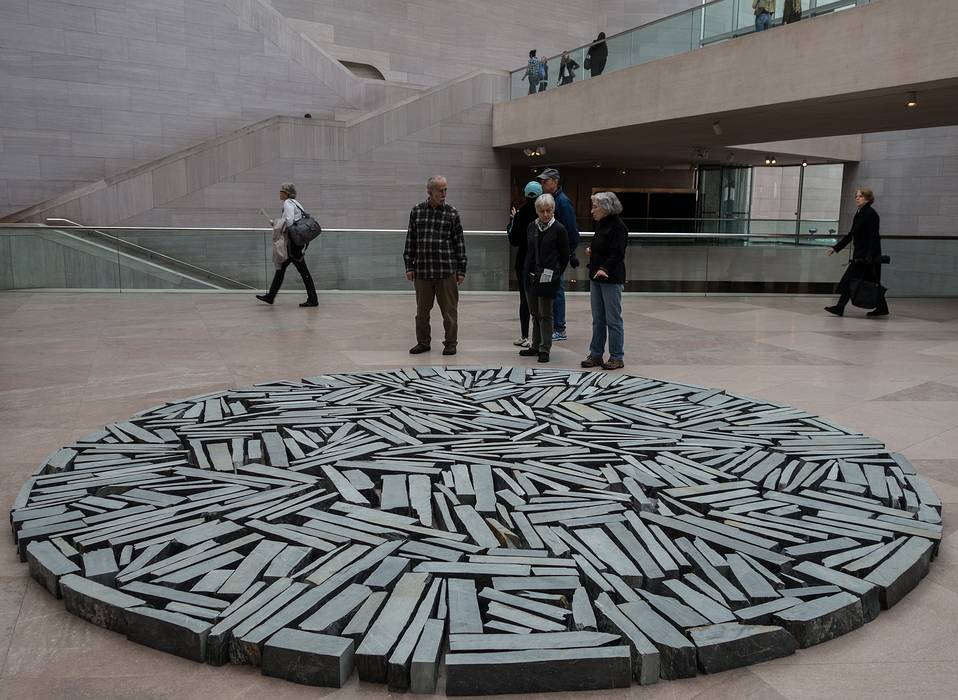 Ronnie, Baiba, and Joyce behind Richard Long's<br />Whitechapel Slate Circle, 1981.<br />March 28, 2014 - National Gallery of Art in Washington, DC.