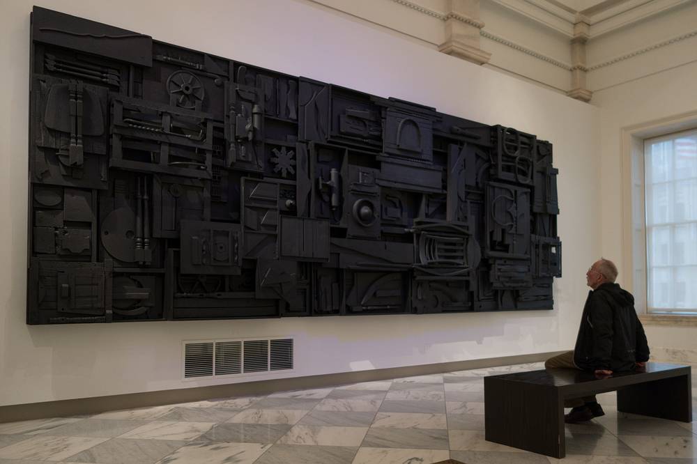 Ronnie contemplating Louise Nevelson's 'Sky Cathedral', 1982.<br />March 28, 2014 - National Portrait Gallery, Washington, DC.