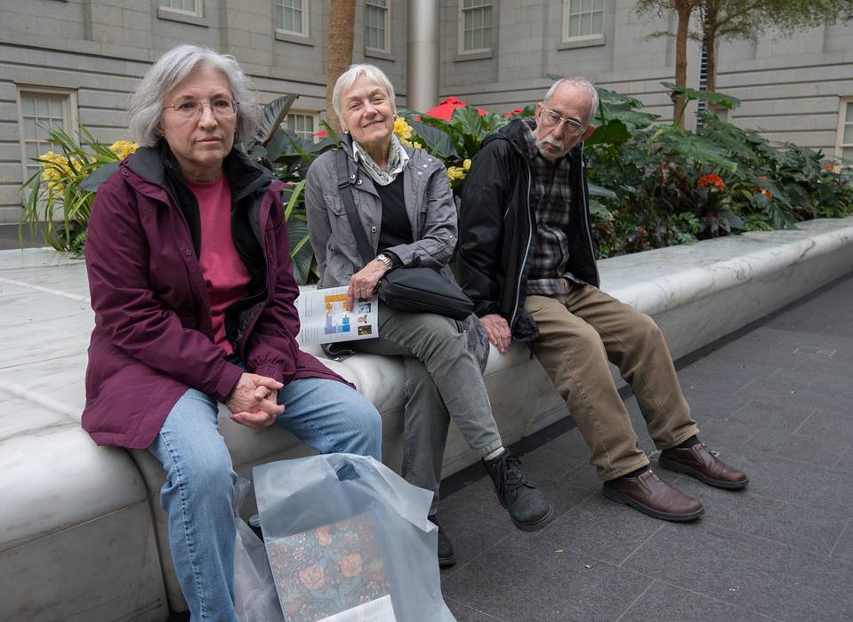 Joyce, Baiba, and Ronnie all tired out from too much art.<br />The Robert and Arlene Kogod Courtyard.<br />March 28, 2014 - National Portrait Gallery, Washington, DC.