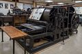 Printing press.<br />Reception for exibit of Lance Hidy's work at the Printing Museum.<br />April 25, 2014 - North Andover, Massachusetts.