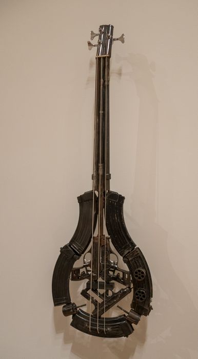 Guitar made of gun parts.<br />May 18, 2014 - Museum of Fine Arts, Boston, Massachusetts.
