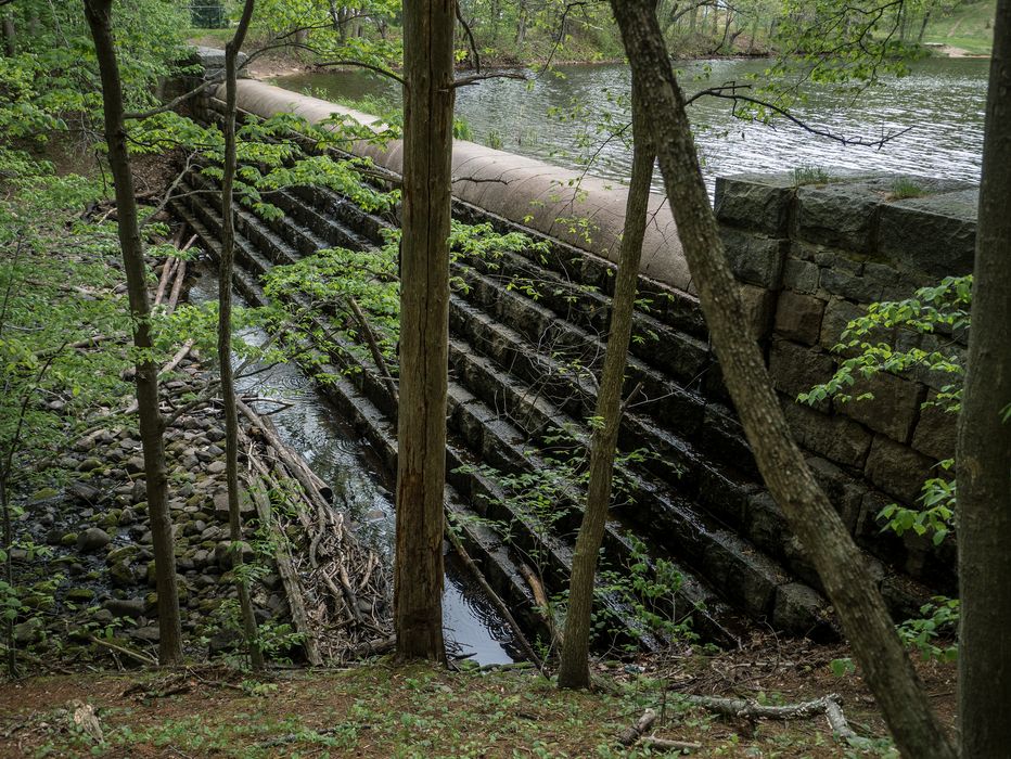 The dam forming the reservoir.<br />A walk with Lance on trails around the reservoir.<br />May 19, 2014 - Millvale Reservoir, Haverhill, Massachusetts.