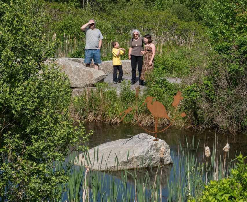 Carl, Matthew, Joyce, and Miranda.<br />Sculpture naming ceremony.<br />June 1, 2014 - Nara Park, Acton, Massachusetts.