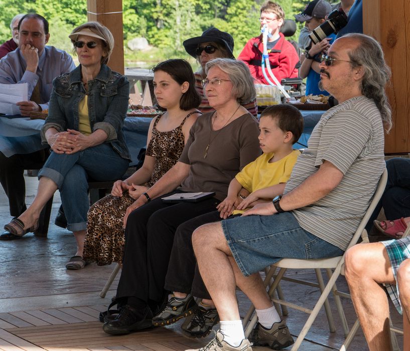 Miranda, Joyce, Matthew, and Carl at the<br />sculpture naming ceremony.<br />June 1, 2014 - Nara Park, Acton, Massachusetts.