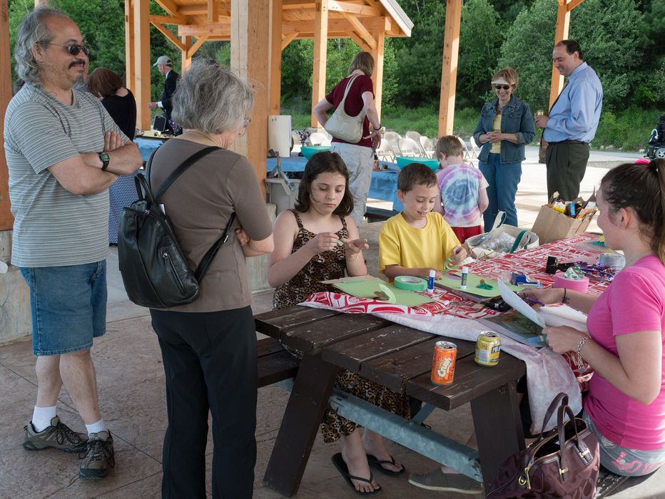 Carl and Joyce watch Miranda and Matthew do som artsy stuff.<br />Sculpture naming ceremony.<br />June 1, 2014 - Nara Park, Acton, Massachusetts.