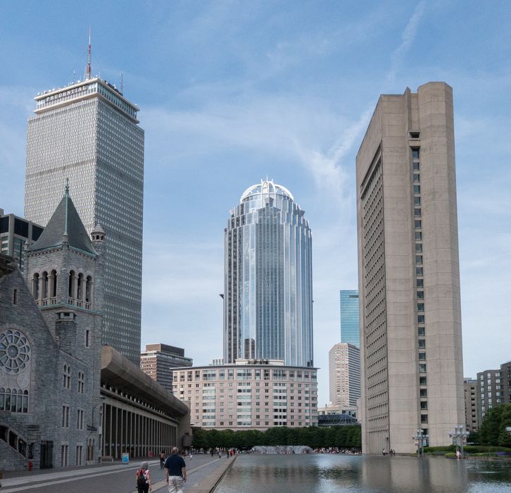 Christian Science Plaza.<br />The Prudential Tower, 111 and 177 Huntinbton Avenue buildings.<br />June 8, 2014 - Boston, Massachusetts.