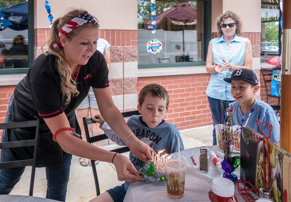 Matthew, friend Jordan, and Holly.<br />Matthew's 8th birthday.<br />June 28, 2014 - Chilli's in Bellingham, Massachusetts.